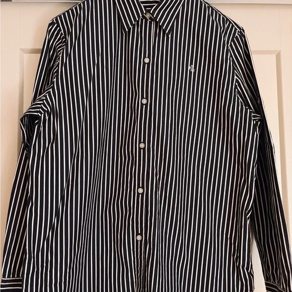 Ralph Lauren Navy and White Striped Button Shirt - Picture 4 of 5